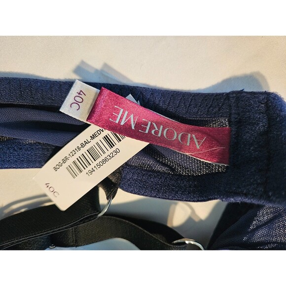 Adore Me Bra Womens 44D Black Bats on Blue Lace Mesh Balconette Underwire BAL - Picture 6 of 7